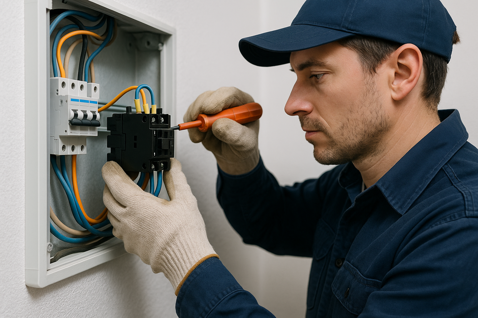 Un técnico instalando un contactor